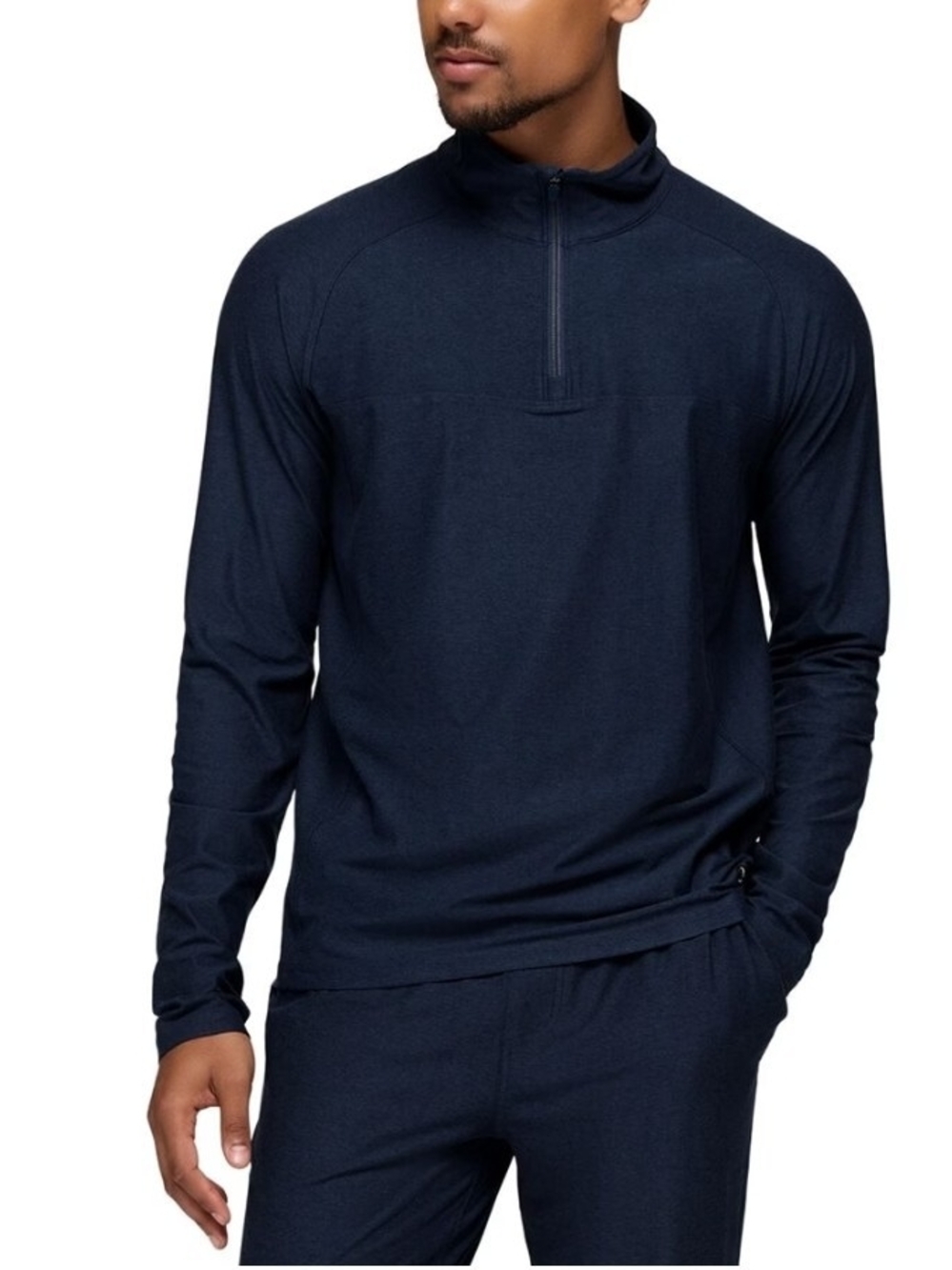 prAna Men's Navy 1/4 Zip Pullover Athleisure Shirt Long Sleeve Logo
